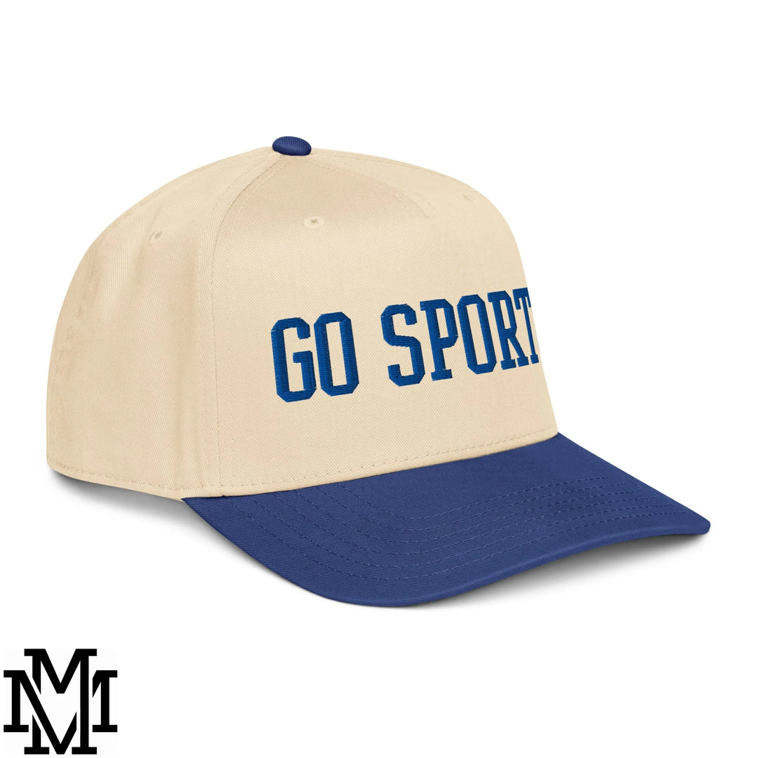 Go Sports Embroidered Baseball Snapback Hat - Royal Natural
