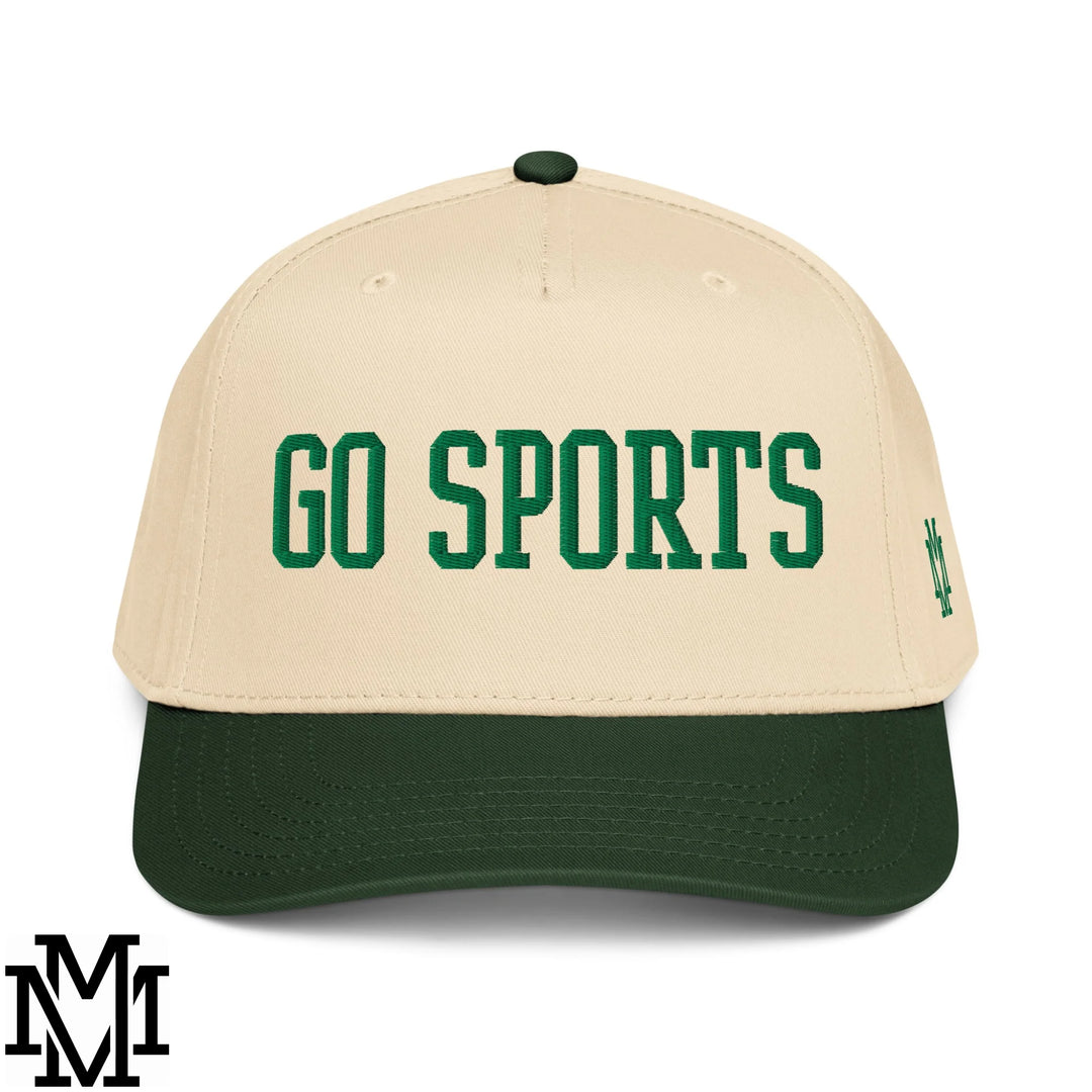 Go Sports Embroidered Baseball Snapback Hat - Dark Green Natural