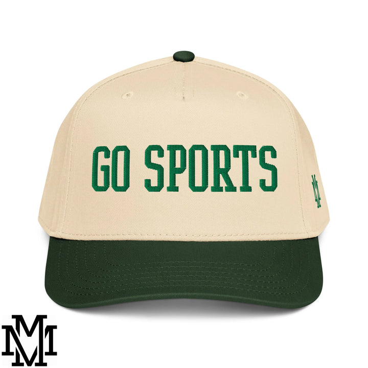Go Sports Embroidered Baseball Snapback Hat - Dark Green Natural