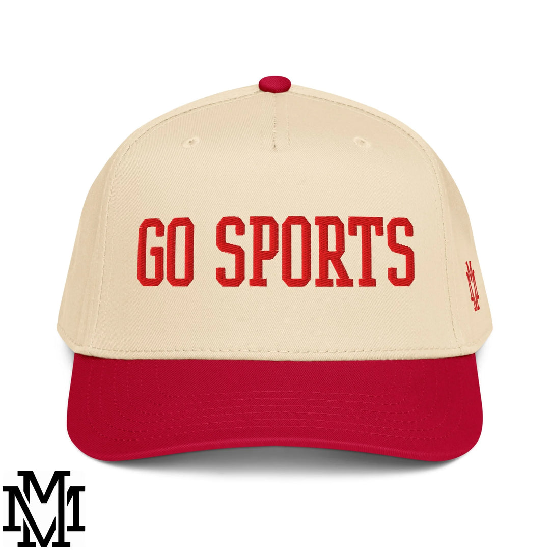 Go Sports Embroidered Baseball Snapback Hat - Red Natural