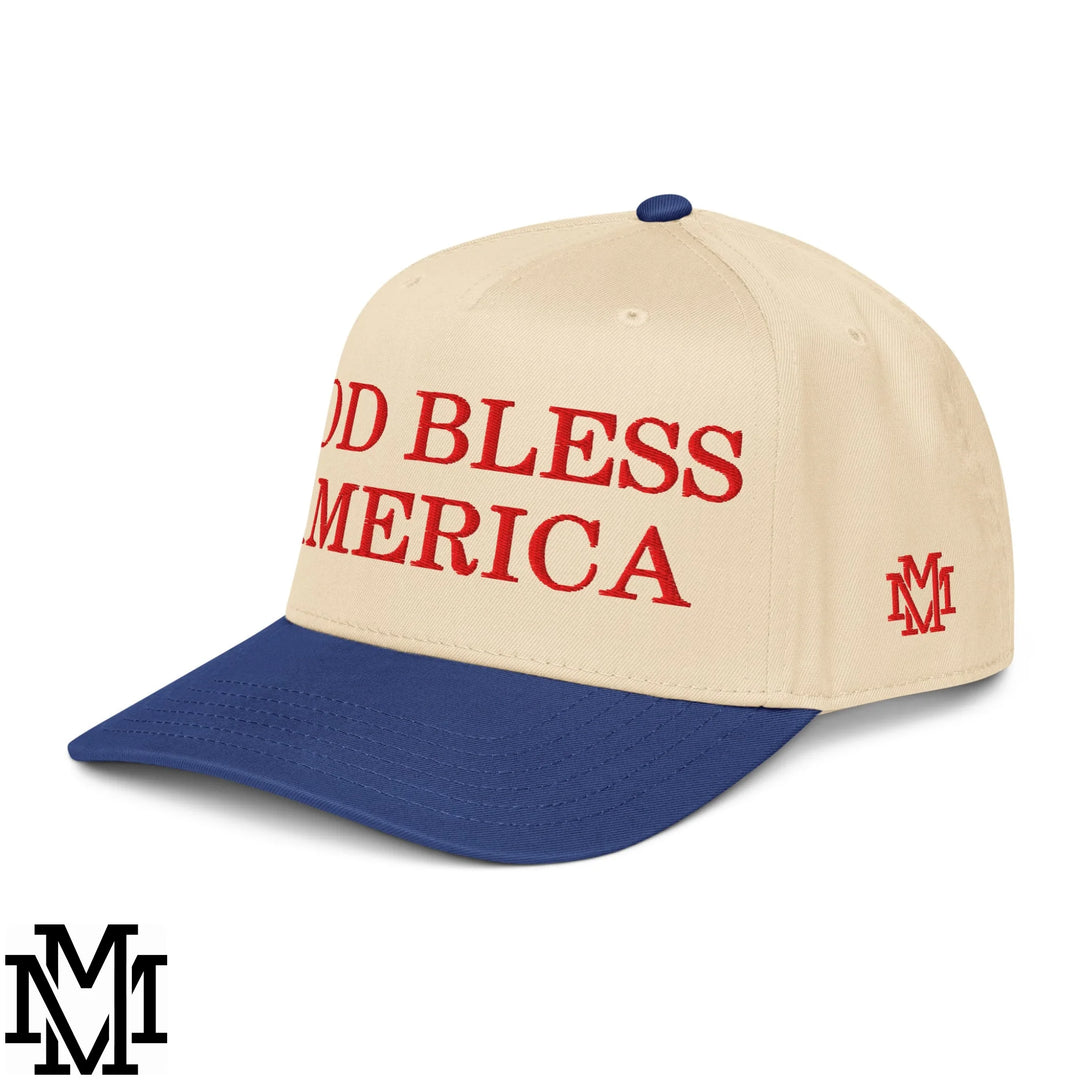 God Bless America 4th of July Embroidered Baseball Snapback Hat - Royal Natural