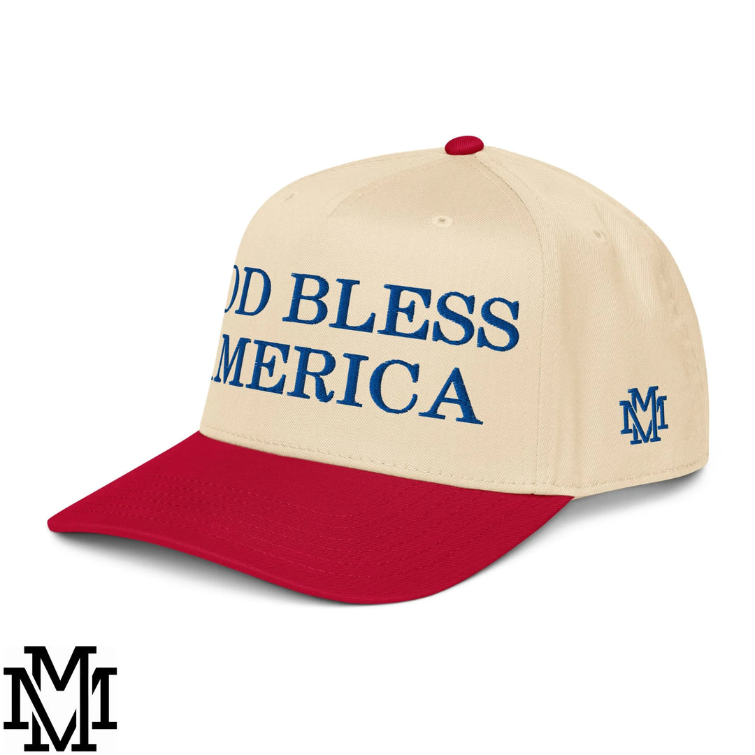 God Bless America 4th of July Embroidered Baseball Snapback Hat - Red Natural