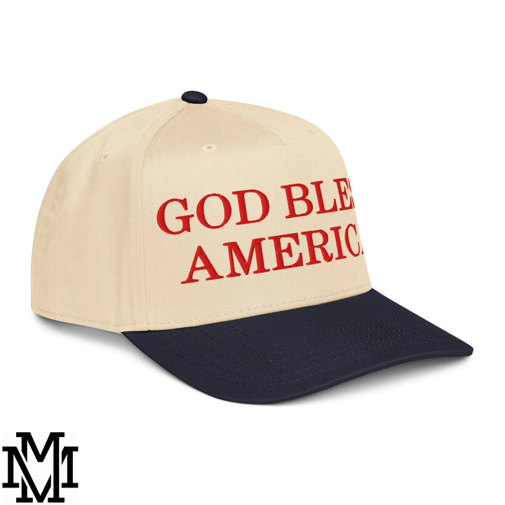 God Bless America 4th of July Embroidered Baseball Snapback Hat - Navy Natural