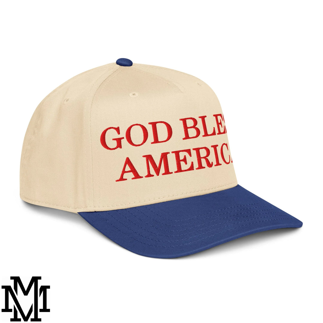 God Bless America 4th of July Embroidered Baseball Snapback Hat - Royal Natural