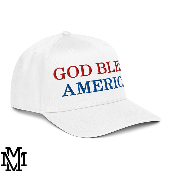 God Bless America 4th of July Embroidered Baseball Snapback Hat - White
