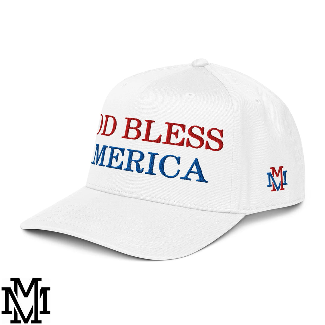 God Bless America 4th of July Embroidered Baseball Snapback Hat - White