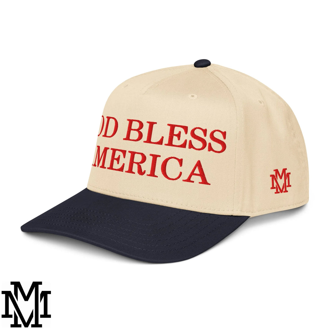 God Bless America 4th of July Embroidered Baseball Snapback Hat - Navy Natural