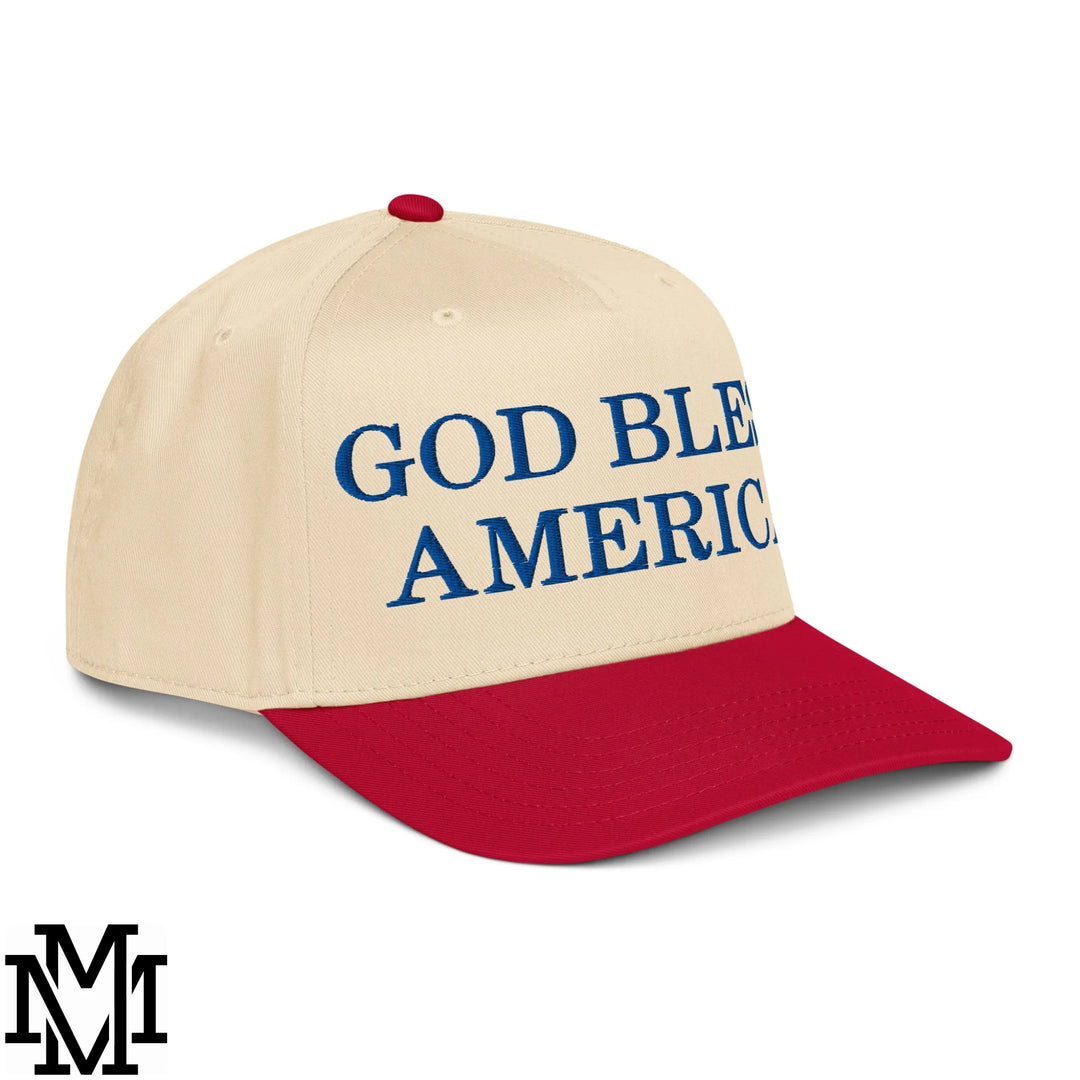 God Bless America 4th of July Embroidered Baseball Snapback Hat - Red Natural