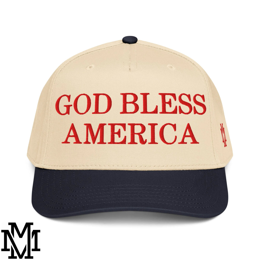 God Bless America 4th of July Embroidered Baseball Snapback Hat - Navy Natural