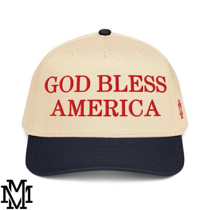 God Bless America 4th of July Embroidered Baseball Snapback Hat - Navy Natural