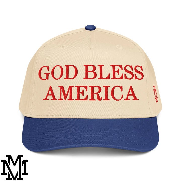 God Bless America 4th of July Embroidered Baseball Snapback Hat - Royal Natural