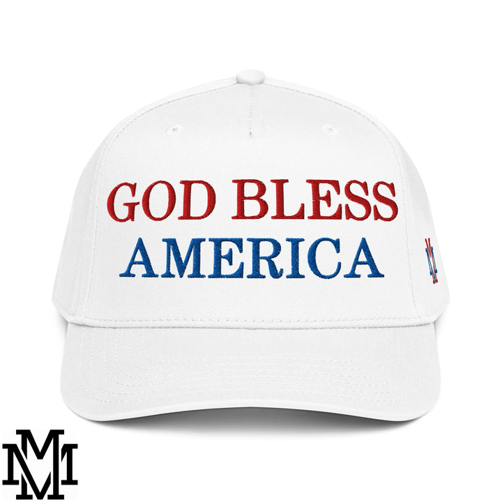 God Bless America 4th of July Embroidered Baseball Snapback Hat - White