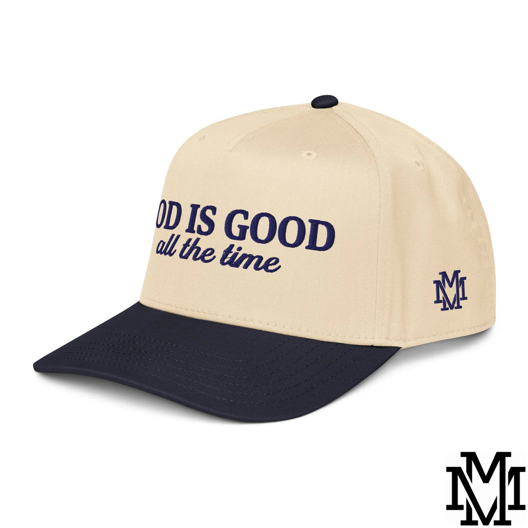 God is Good All The Time Embroidered Baseball Snapback Hat - Navy Natural