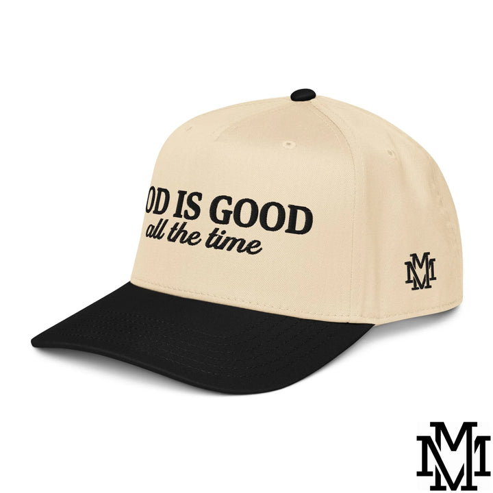 God is Good All The Time Embroidered Baseball Snapback Hat - Black Natural