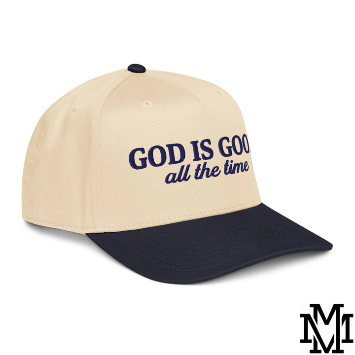God is Good All The Time Embroidered Baseball Snapback Hat - Navy Natural