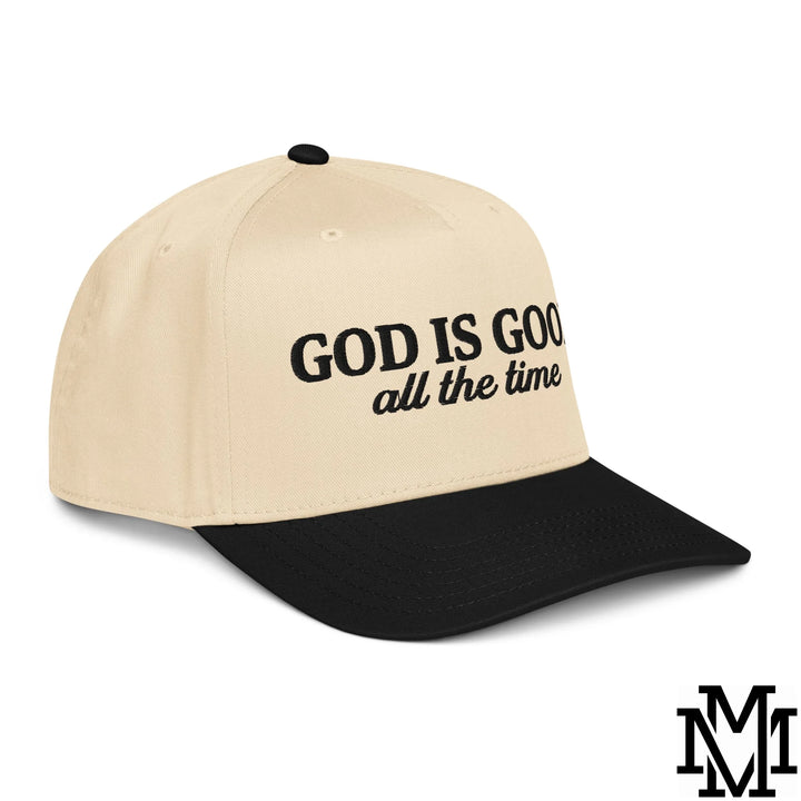 God is Good All The Time Embroidered Baseball Snapback Hat - Black Natural