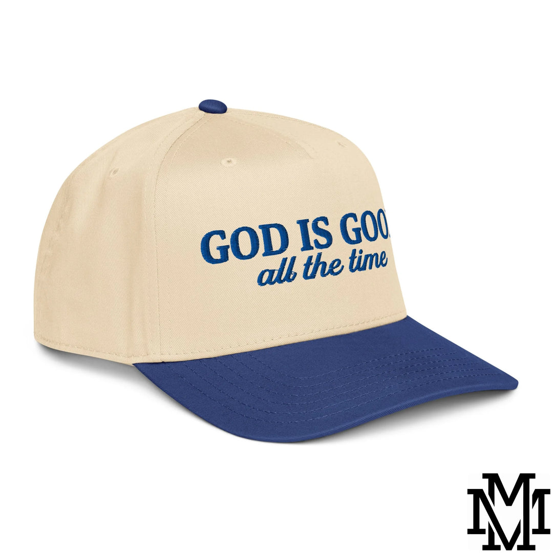 God is Good All The Time Embroidered Baseball Snapback Hat - Royal Natural