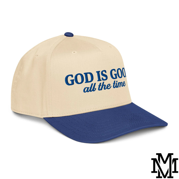 God is Good All The Time Embroidered Baseball Snapback Hat - Royal Natural