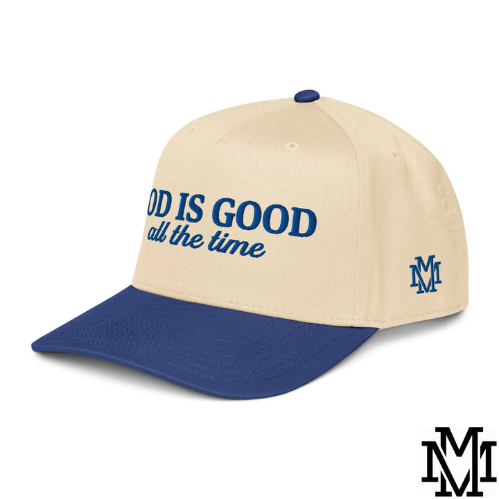 God is Good All The Time Embroidered Baseball Snapback Hat - Royal Natural