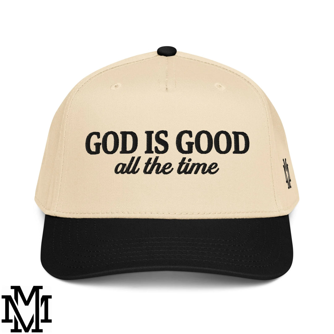 God is Good All The Time Embroidered Baseball Snapback Hat - Black Natural