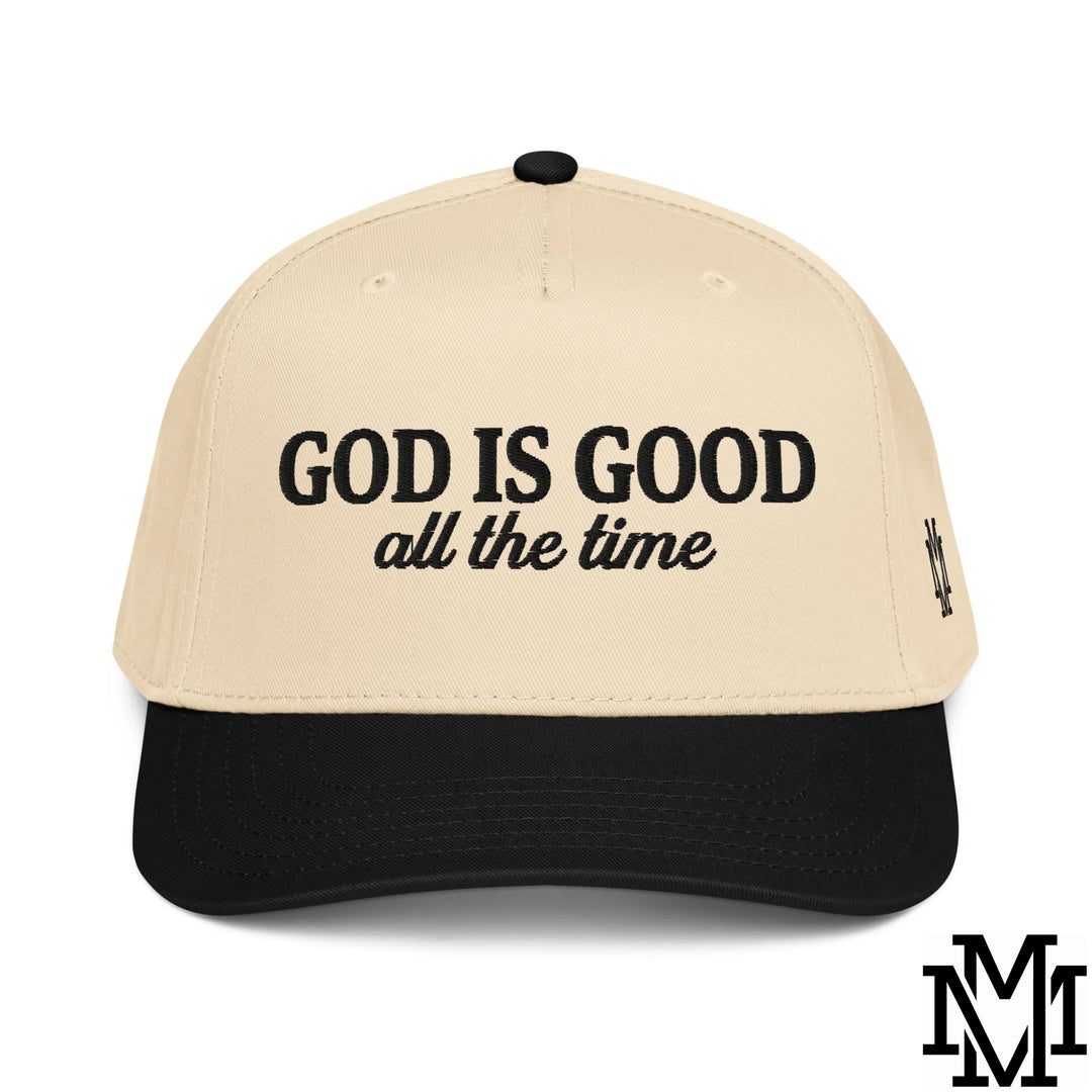 God is Good All The Time Embroidered Baseball Snapback Hat - Black Natural
