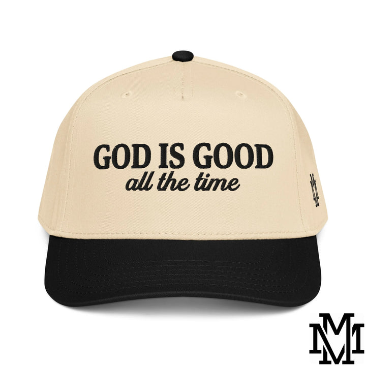 God is Good All The Time Embroidered Baseball Snapback Hat - Black Natural