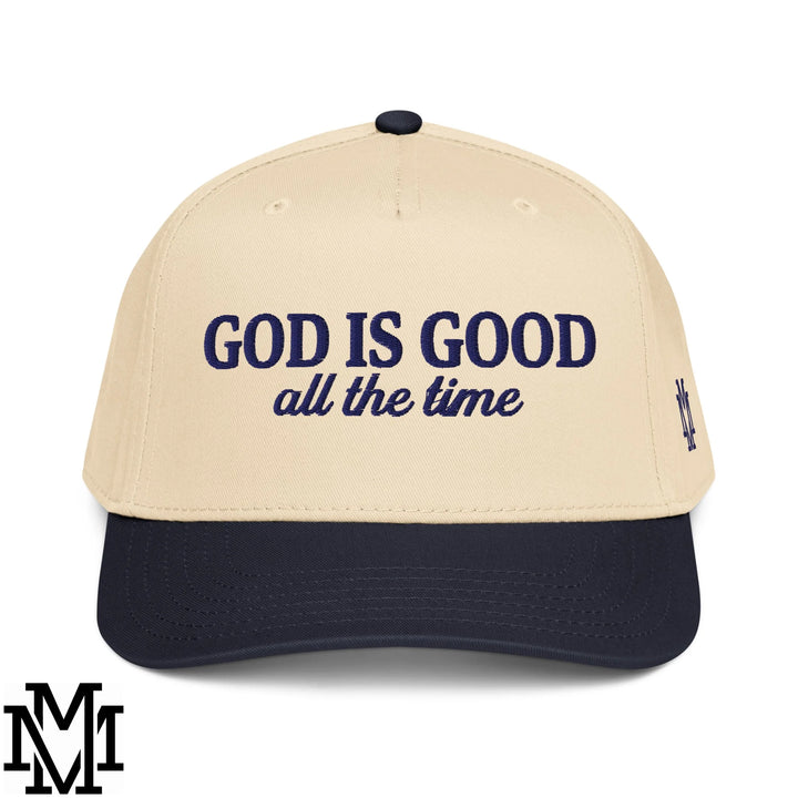 God is Good All The Time Embroidered Baseball Snapback Hat - Navy Natural