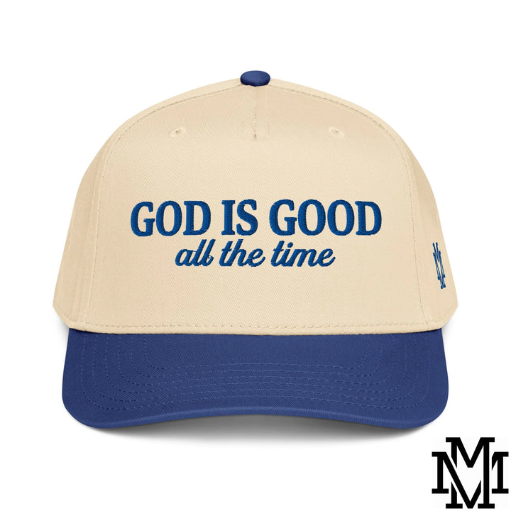 God is Good All The Time Embroidered Baseball Snapback Hat - Royal Natural