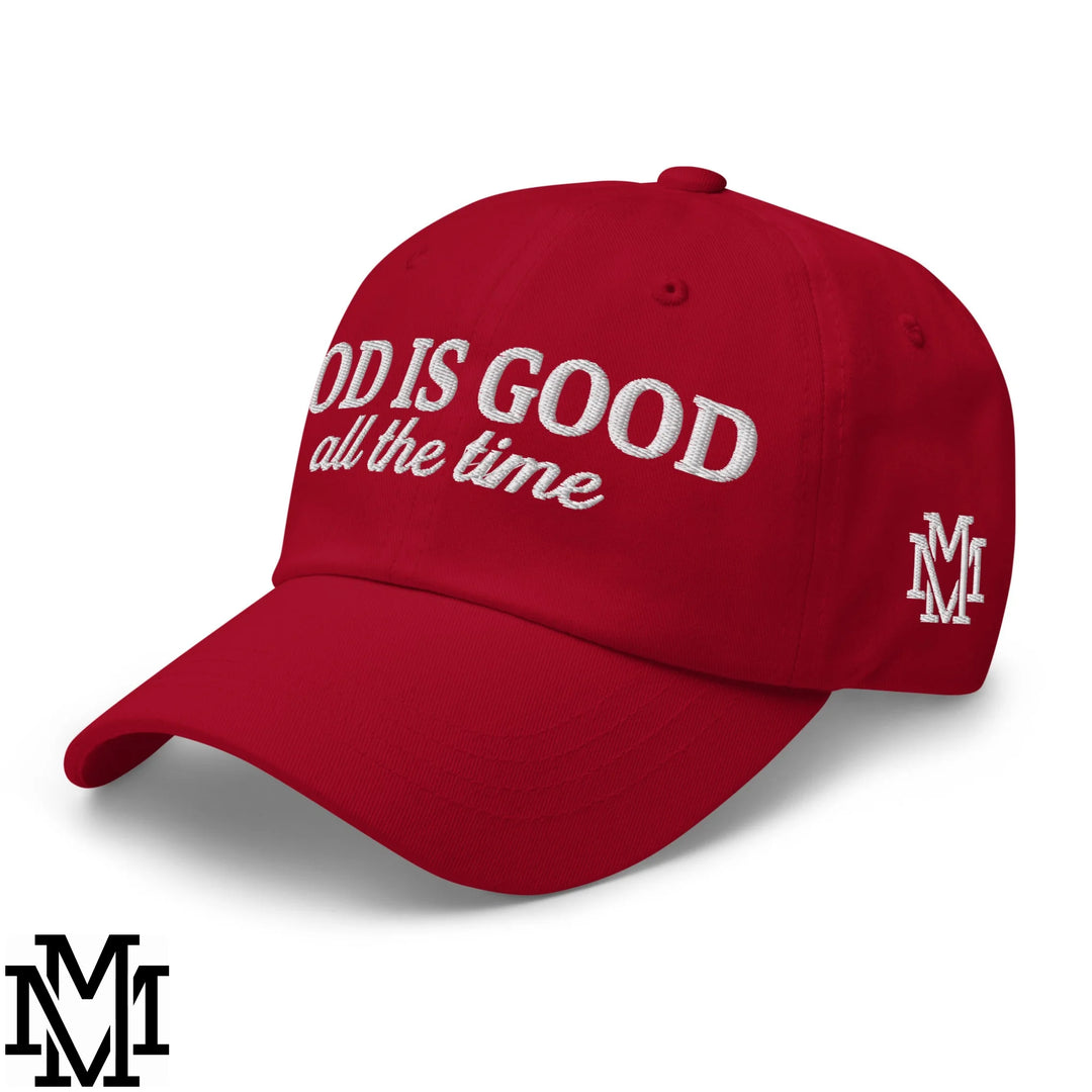 God is Good All The Time Embroidered Unstructured Dad Hat - Cranberry