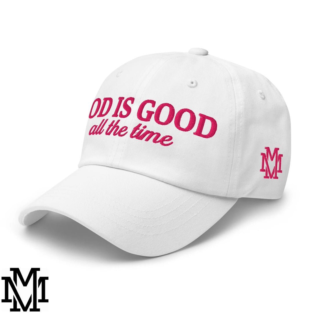 God is Good All The Time Embroidered Unstructured Dad Hat - White