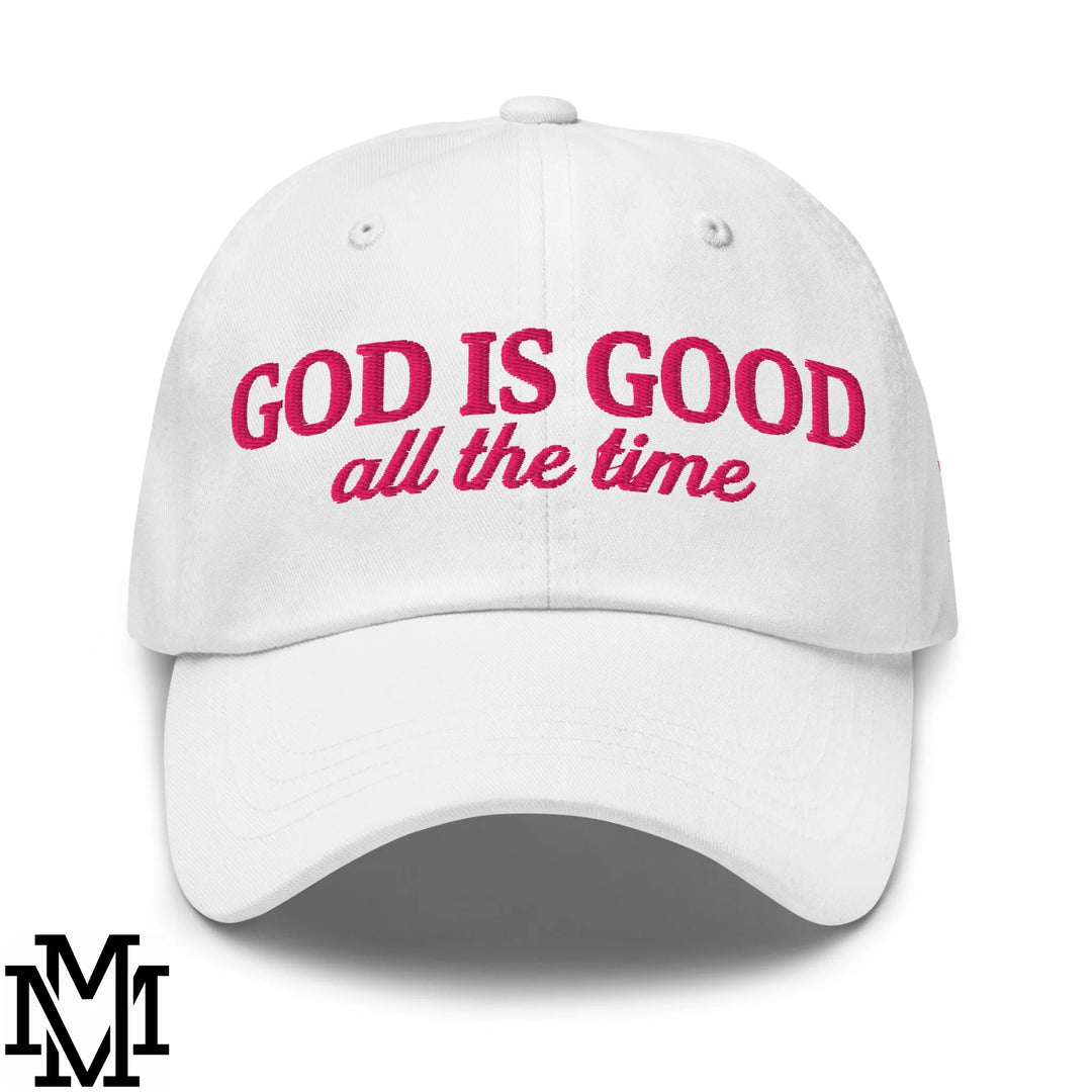 God is Good All The Time Embroidered Unstructured Dad Hat - White