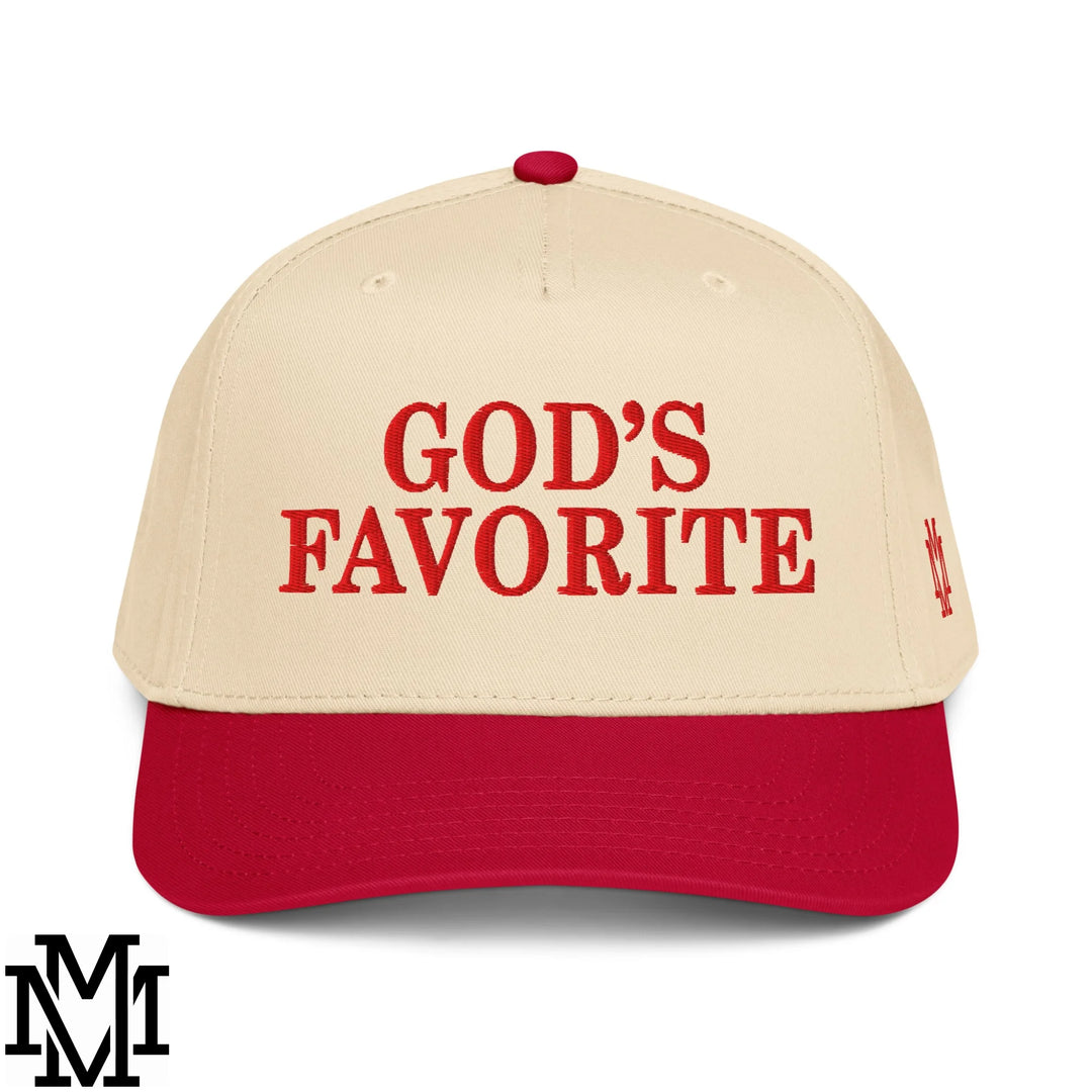 God's Favorite Embroidered Baseball Snapback Hat - Red Natural