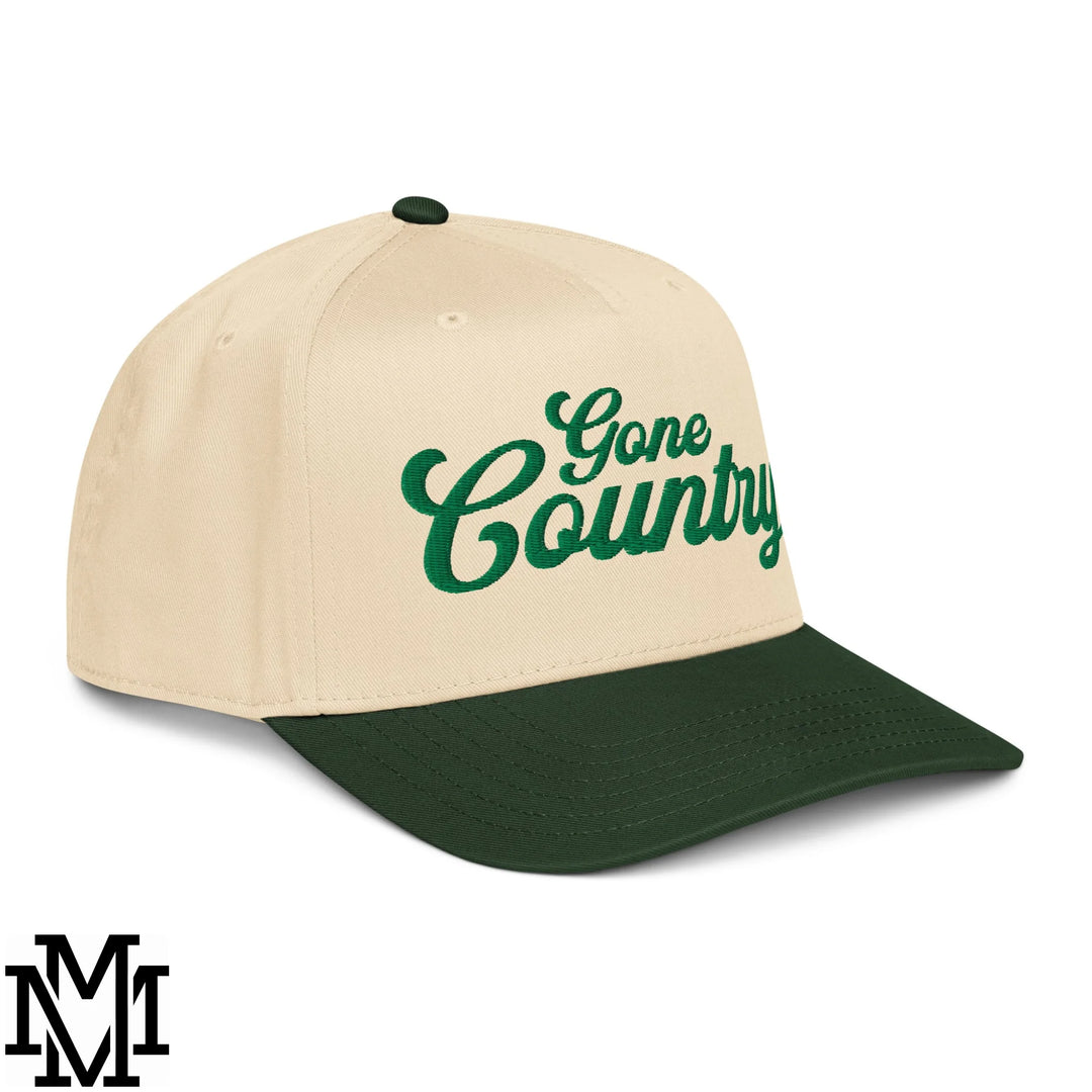 Gone Country Embroidered Baseball Snapback Hat - Dark Green Natural