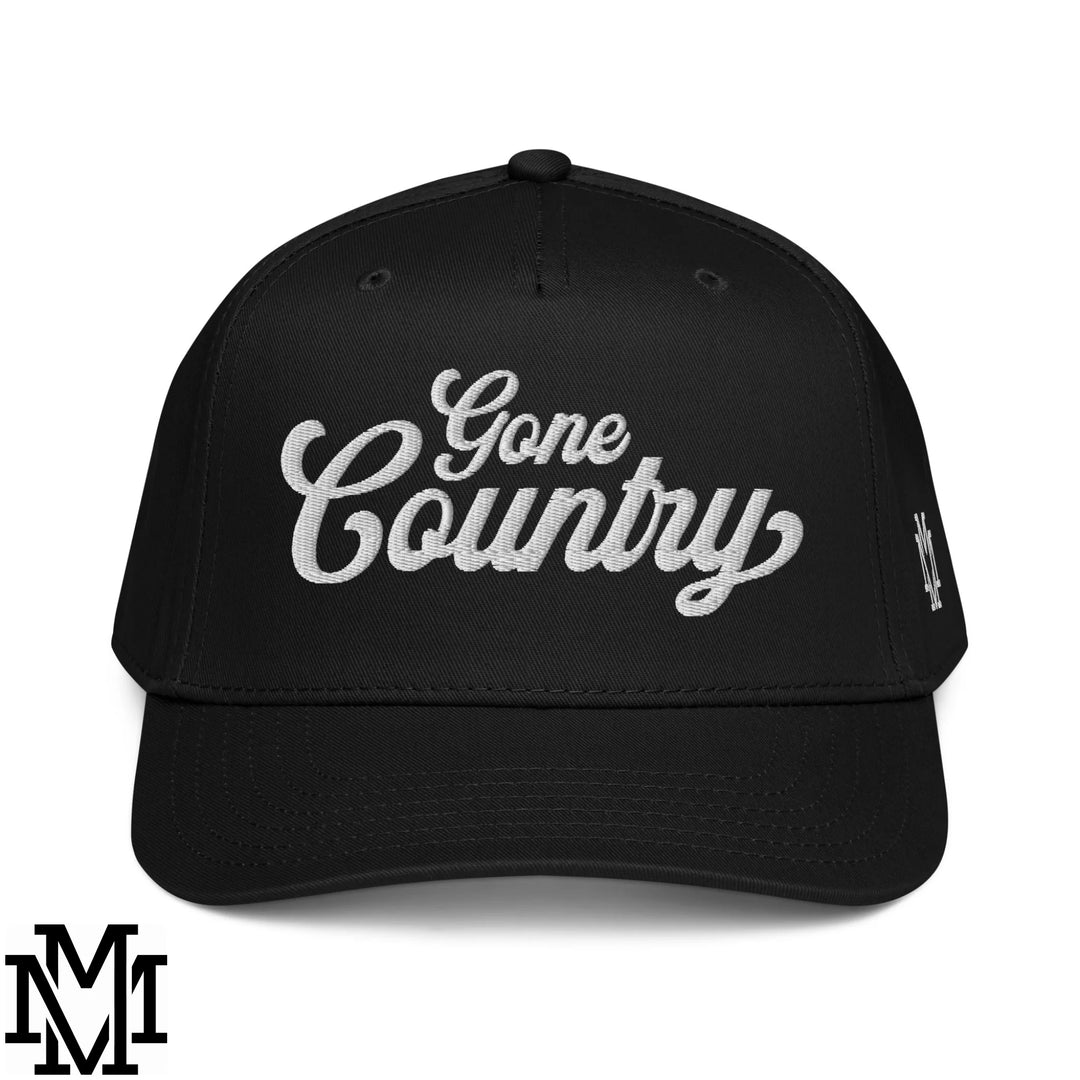 Gone Country Embroidered Baseball Snapback Hat - Black