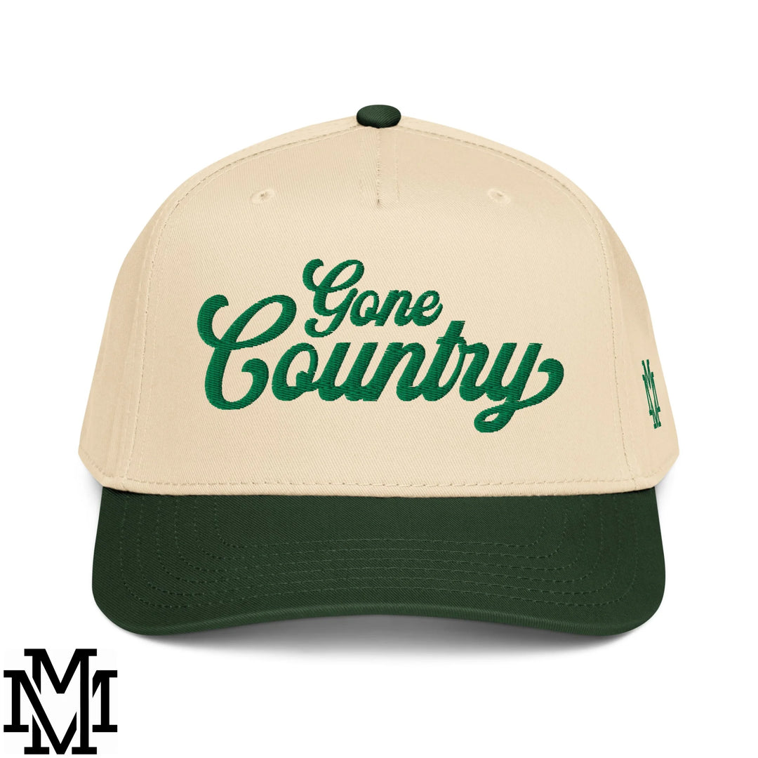 Gone Country Embroidered Baseball Snapback Hat - Dark Green Natural