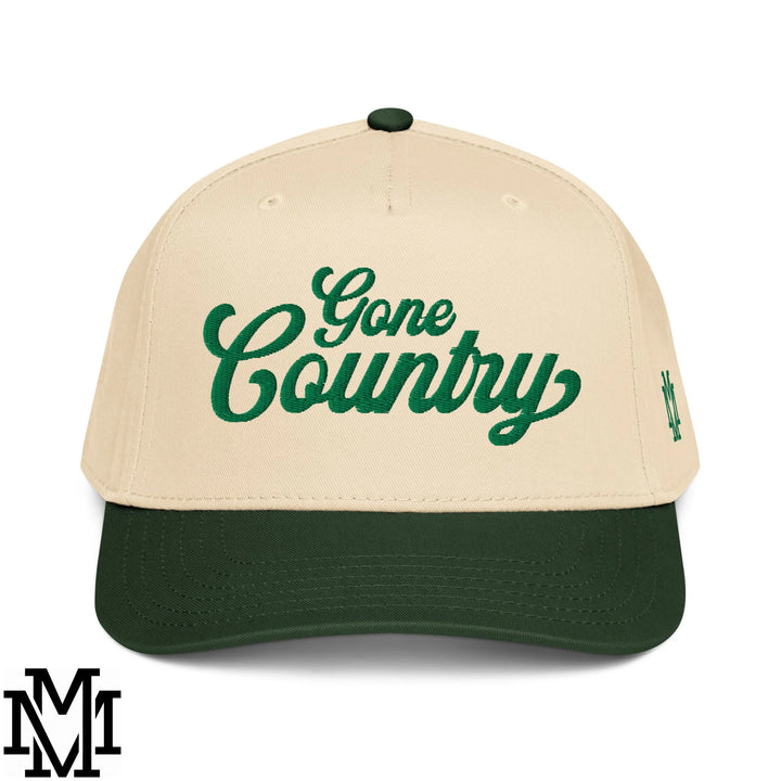 Gone Country Embroidered Baseball Snapback Hat - Dark Green Natural