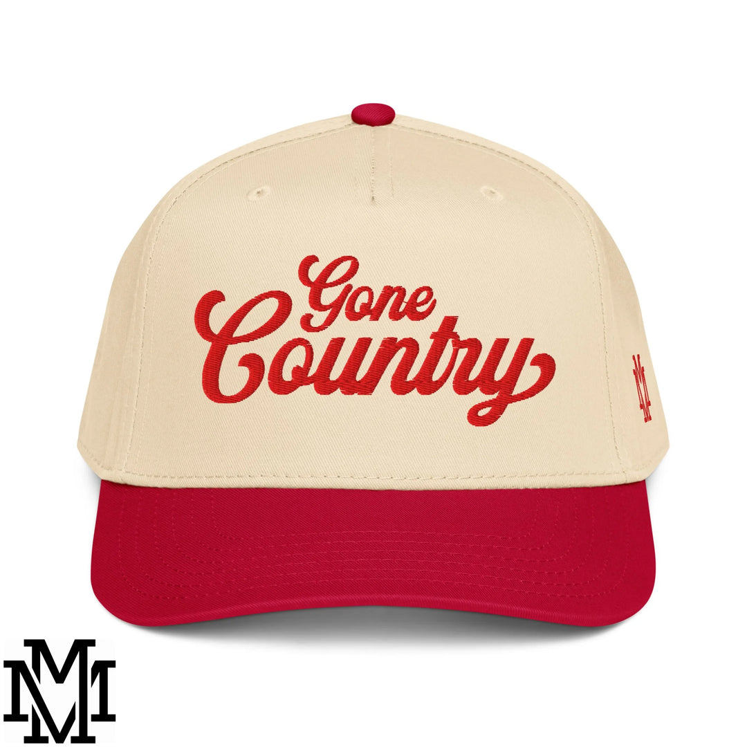 Gone Country Embroidered Baseball Snapback Hat - Red Natural