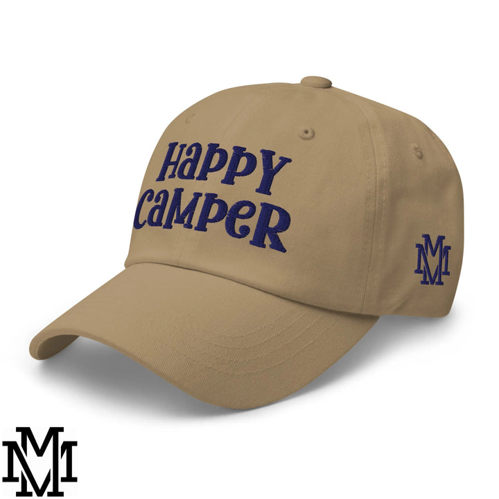 Happy Camper Embroidered Unstructured Dad Hat - Khaki