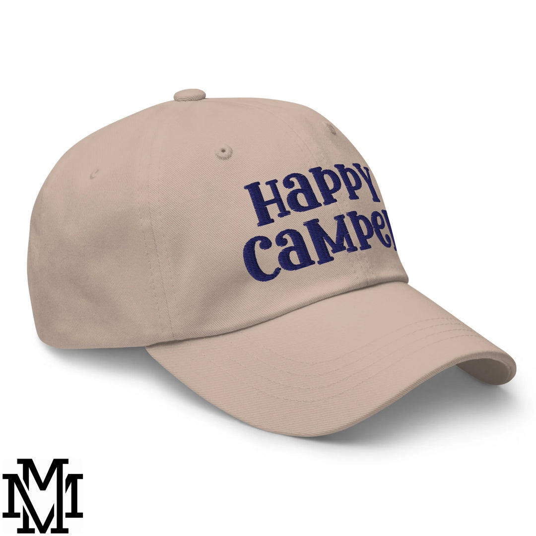 Happy Camper Embroidered Unstructured Dad Hat - Stone