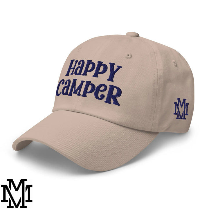 Happy Camper Embroidered Unstructured Dad Hat - Stone
