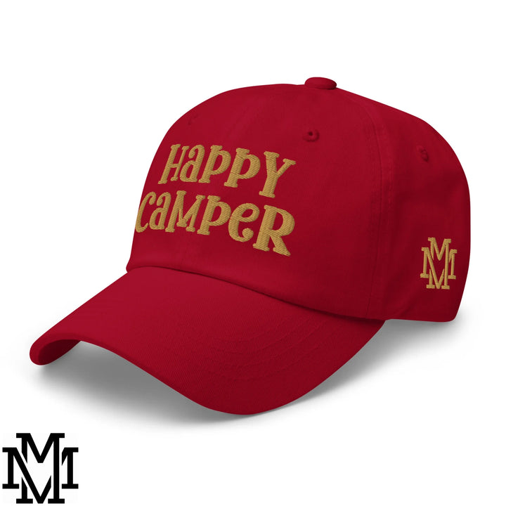 Happy Camper Embroidered Unstructured Dad Hat - Cranberry