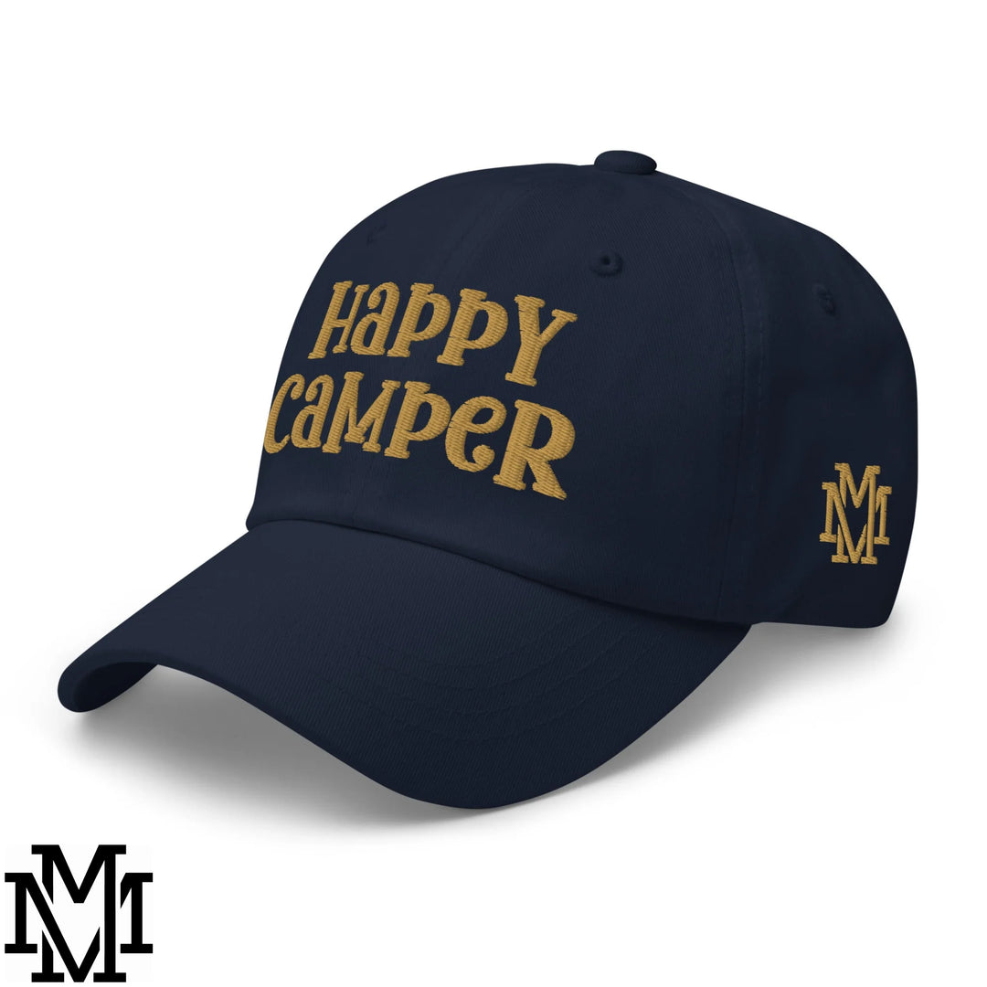 Happy Camper Embroidered Unstructured Dad Hat - Navy