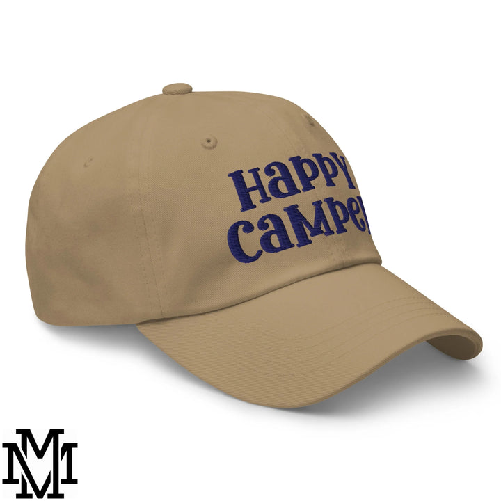 Happy Camper Embroidered Unstructured Dad Hat - Khaki