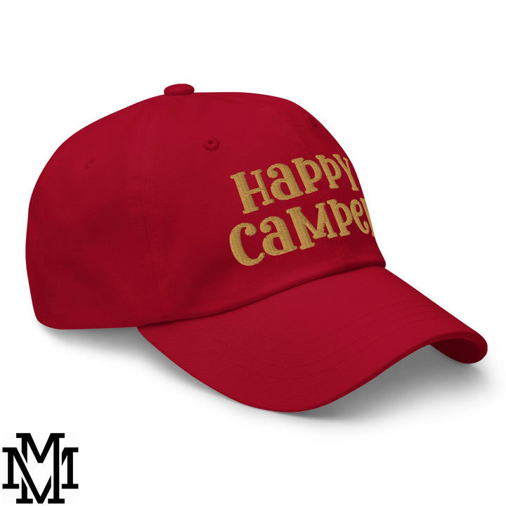 Happy Camper Embroidered Unstructured Dad Hat - Cranberry