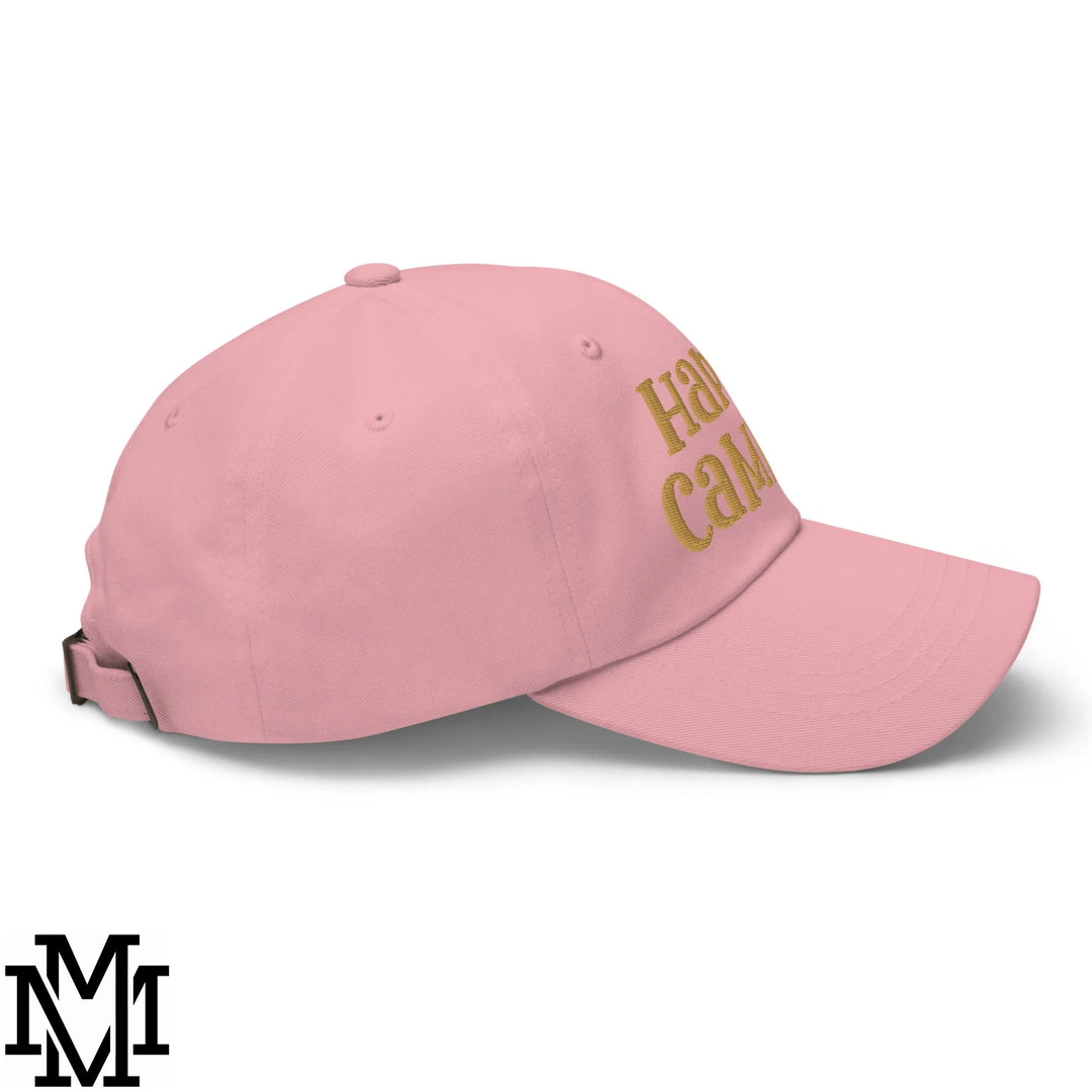 Happy Camper Embroidered Unstructured Dad Hat - Pink
