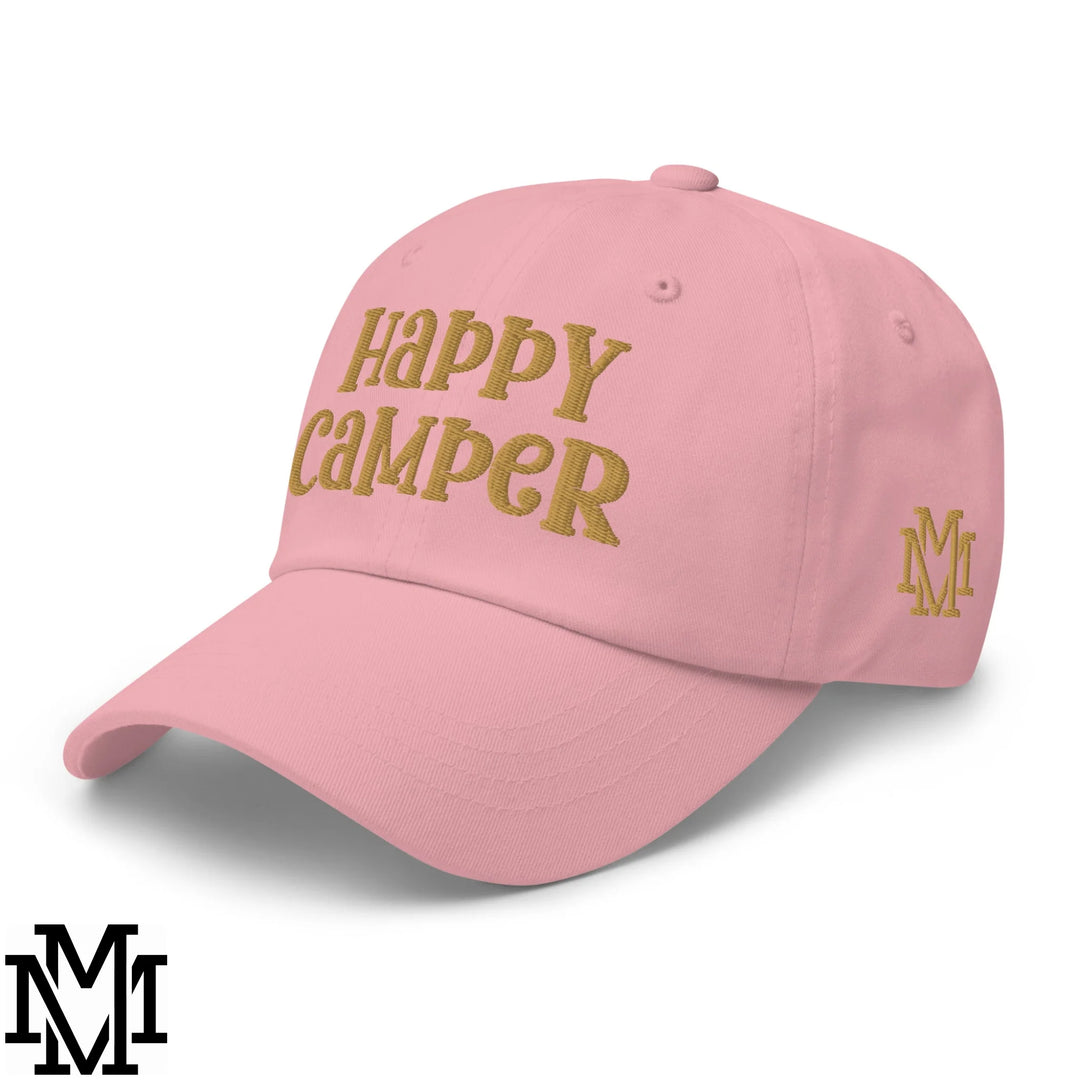 Happy Camper Embroidered Unstructured Dad Hat - Pink