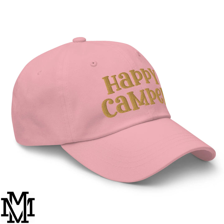 Happy Camper Embroidered Unstructured Dad Hat - Pink