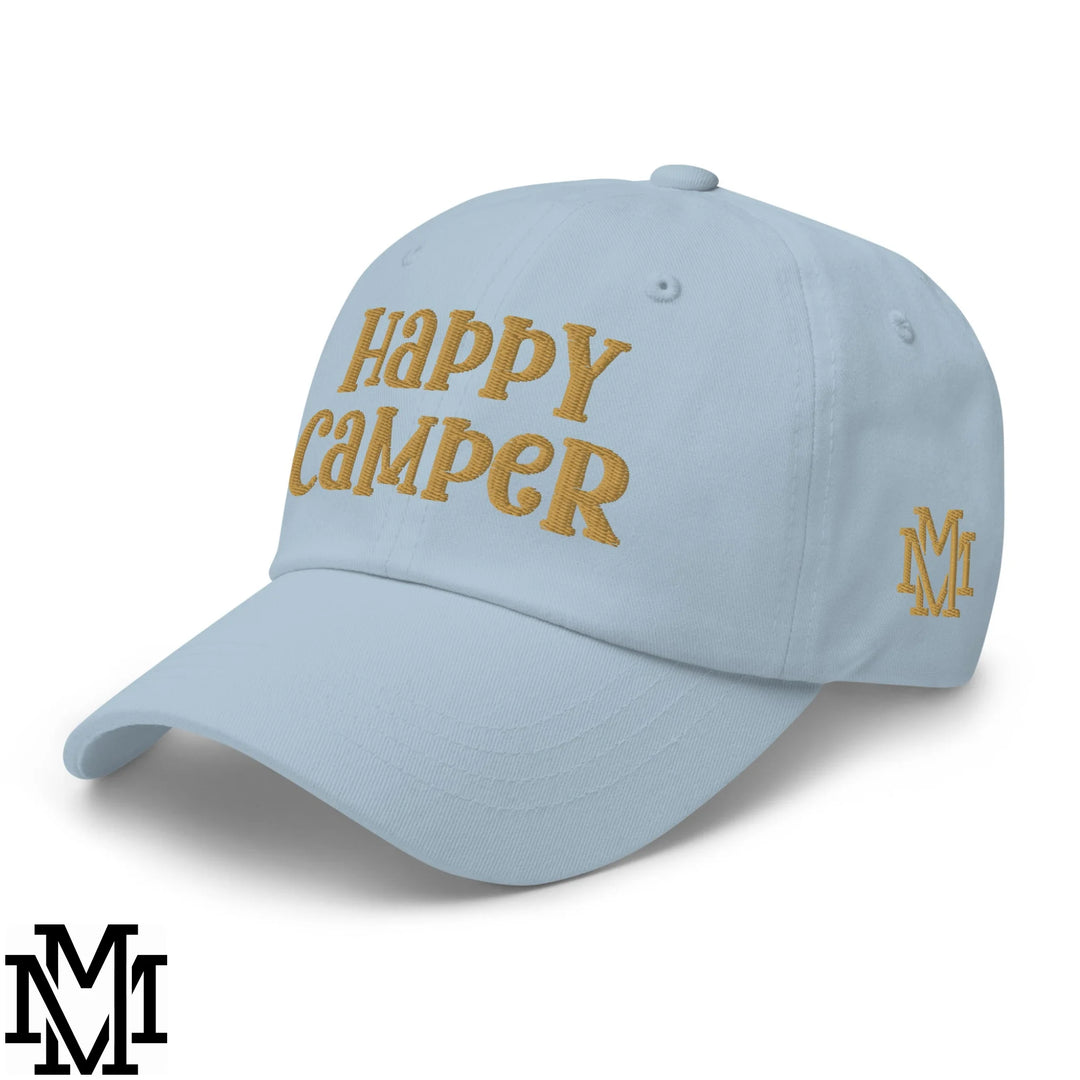 Happy Camper Embroidered Unstructured Dad Hat - Light Blue
