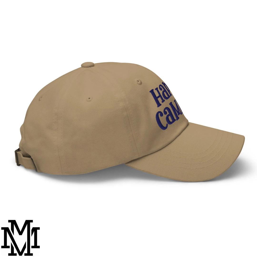 Happy Camper Embroidered Unstructured Dad Hat - Khaki