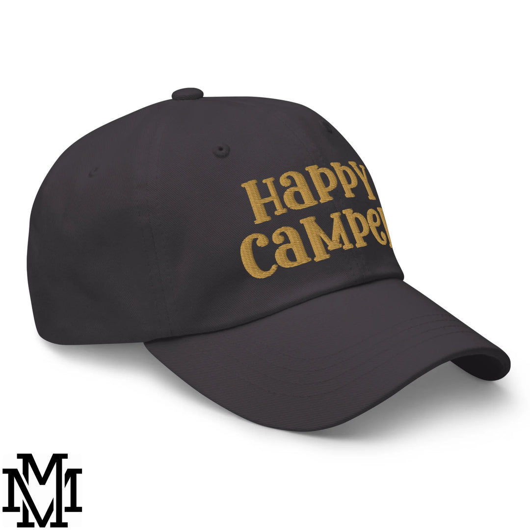 Happy Camper Embroidered Unstructured Dad Hat - Dark Grey